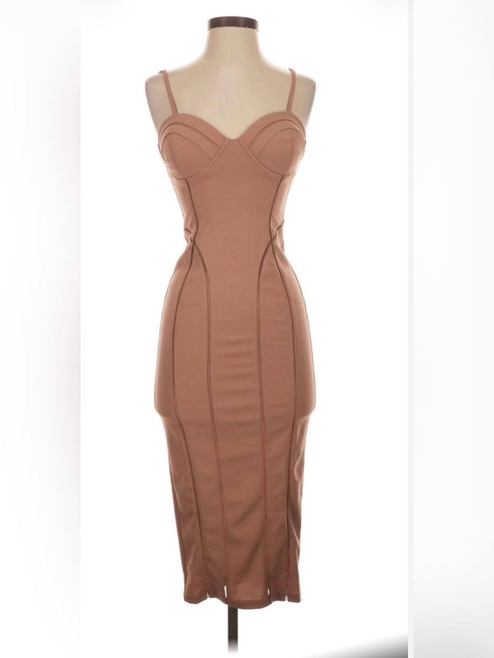 Entry Strapless Midi Dress in Taupe Brown